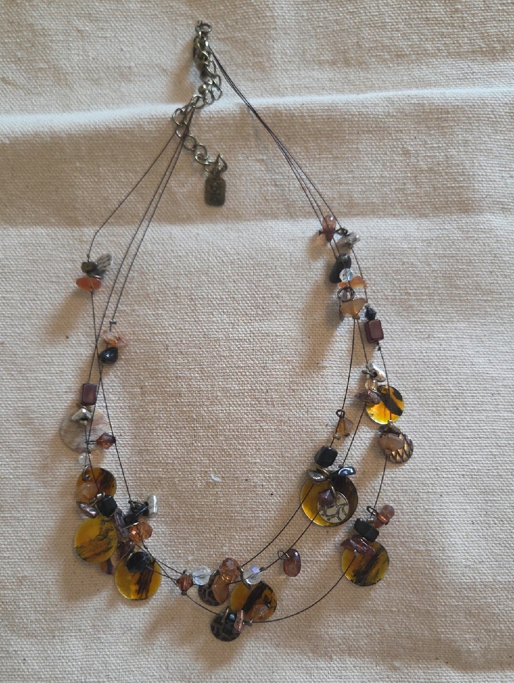 Multi-Strand Amber Disc & Bead Statement Necklace